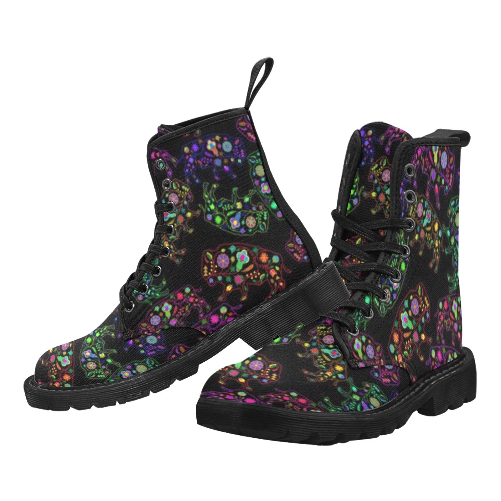 Neon Floral Buffalos Boots for Men (Black)