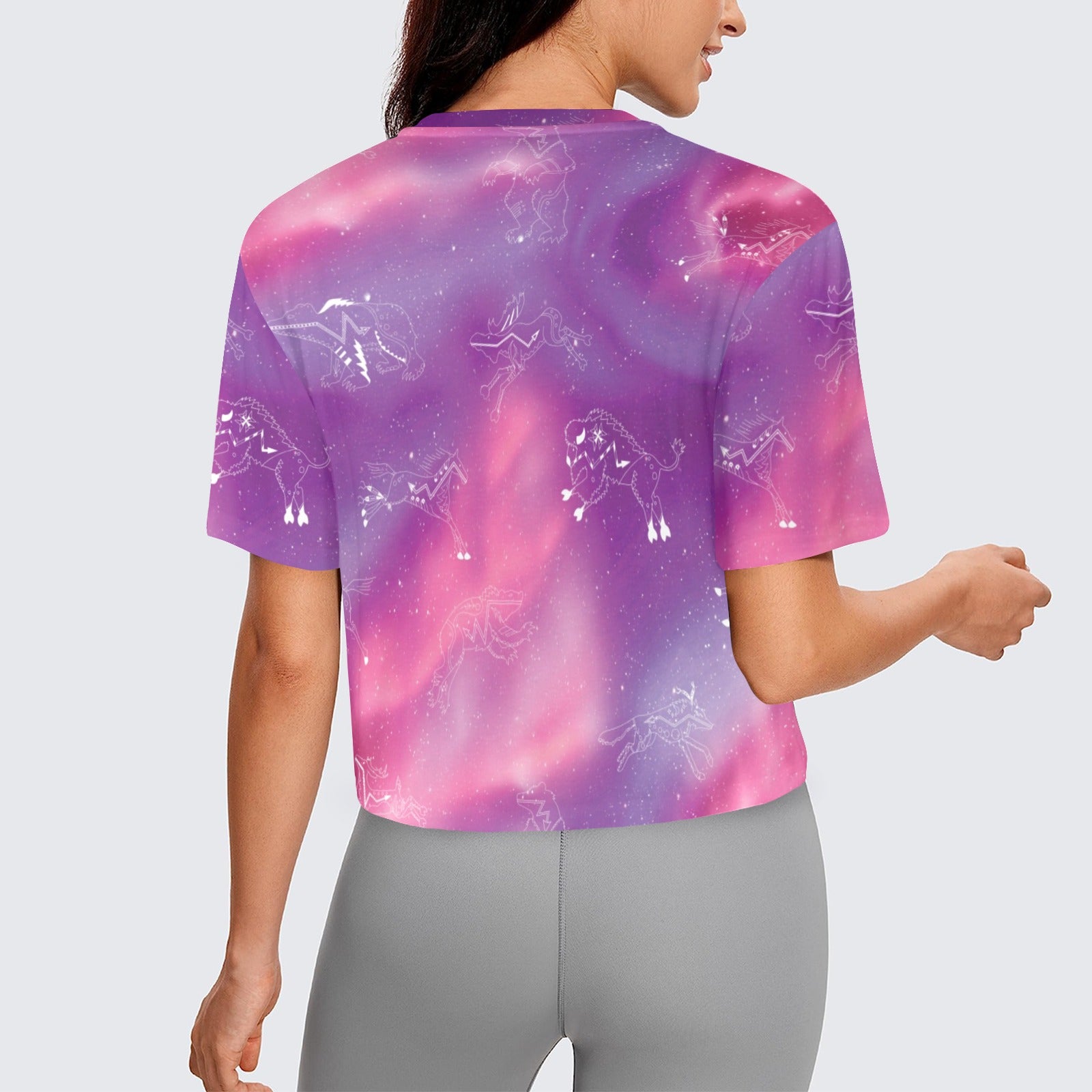 Animal Ancestors 7 Aurora Gases Pink and Purple Women's Cropped T-shirt