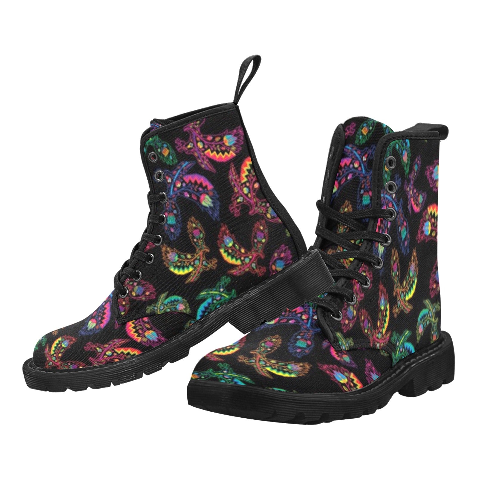 Neon Floral Eagles Boots for Women (Black)