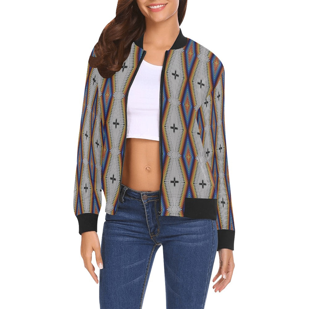Diamond in the Bluff White All Over Print Bomber Jacket for Women