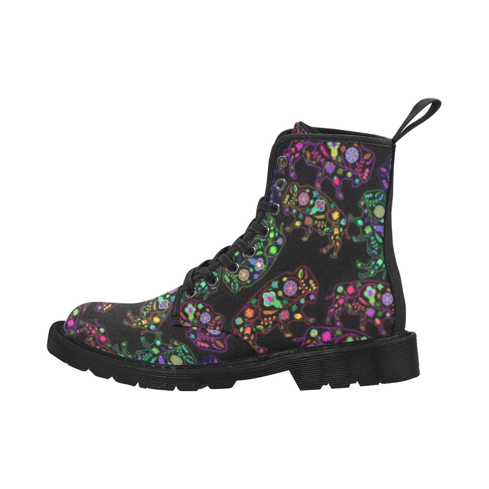 Neon Floral Buffalos Boots for Women (Black)