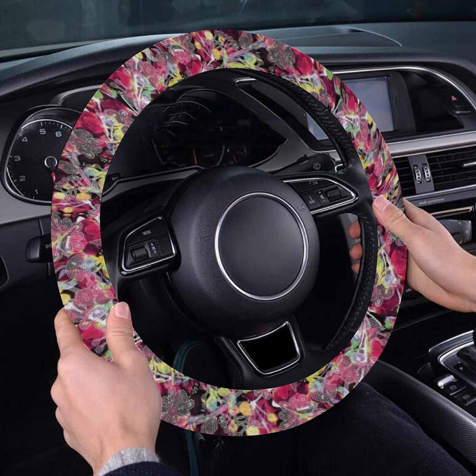 Culture in Nature Maroon Steering Wheel Cover with Elastic Edge