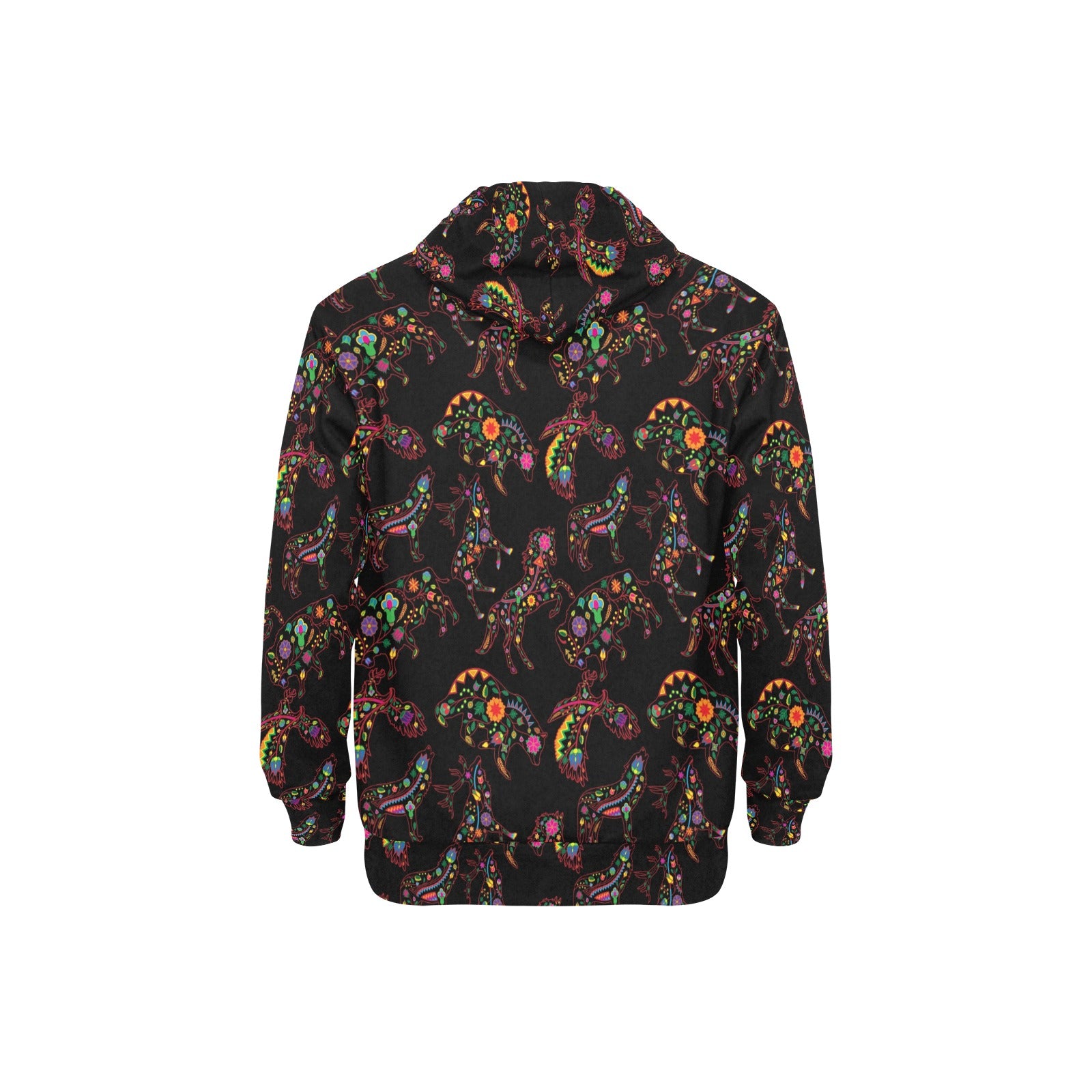 Neon Floral Animals Men's Long Sleeve Fleece Hoodie