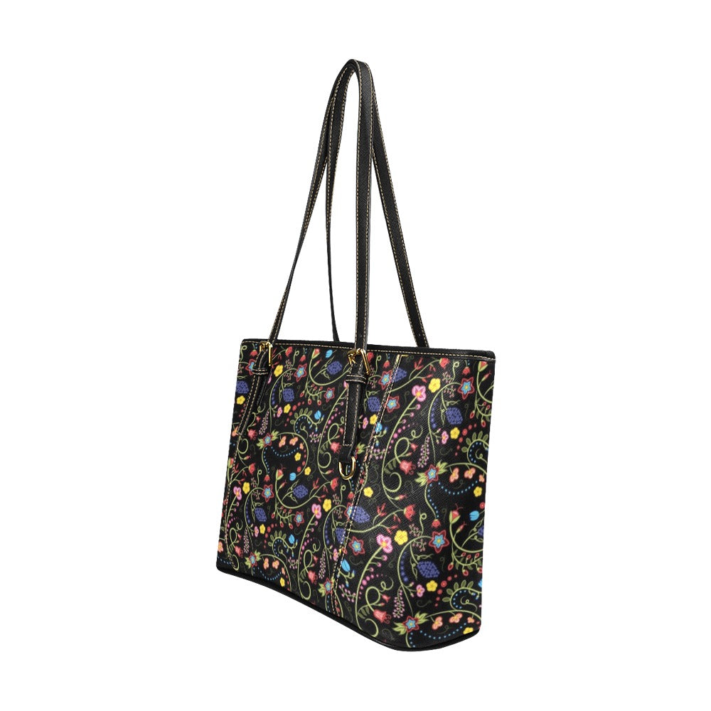 Fresh Fleur Midnight Leather Tote Bag/Large