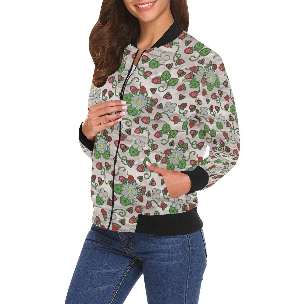 Strawberry Dreams Bright Birch All Over Print Bomber Jacket for Women