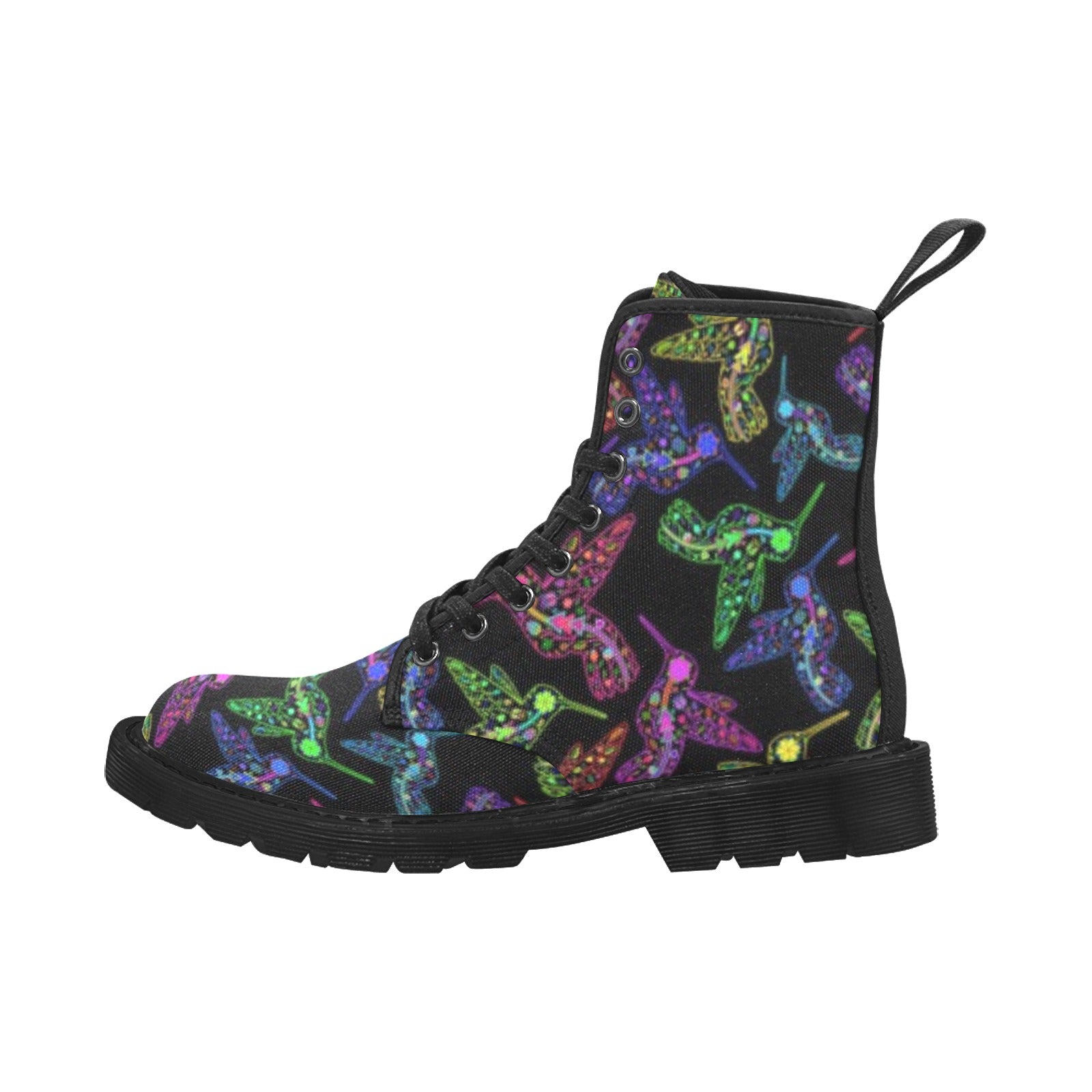 Neon Floral Hummingbirds Boots for Women (Black)