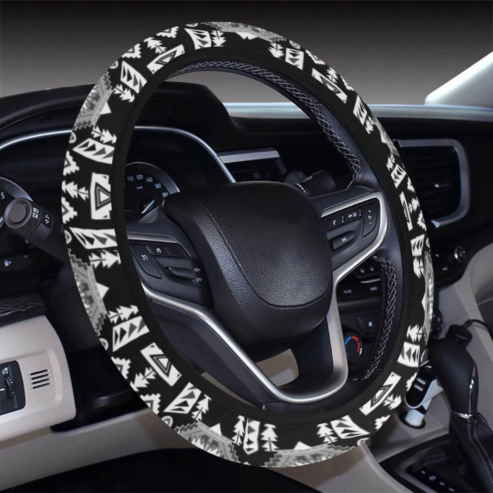 Chiefs Mountain Black and White Steering Wheel Cover with Elastic Edge