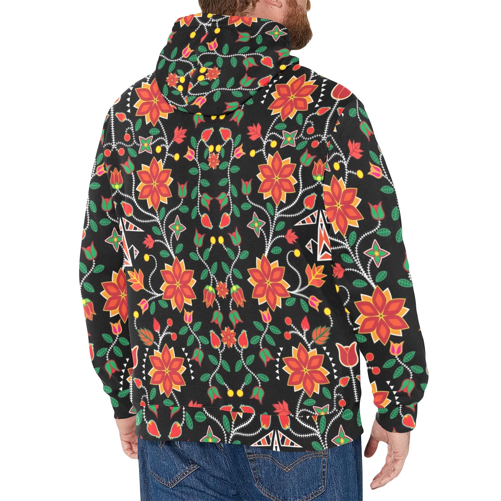 Floral Beadwork Six Bands Men's Long Sleeve Fleece Hoodie