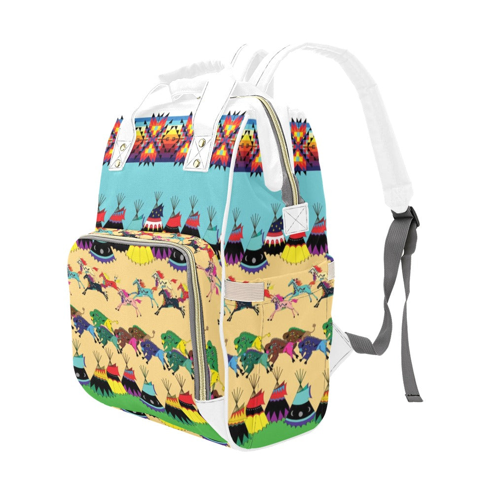Horses and Buffalo Ledger White Multi-Function Diaper Backpack/Diaper Bag