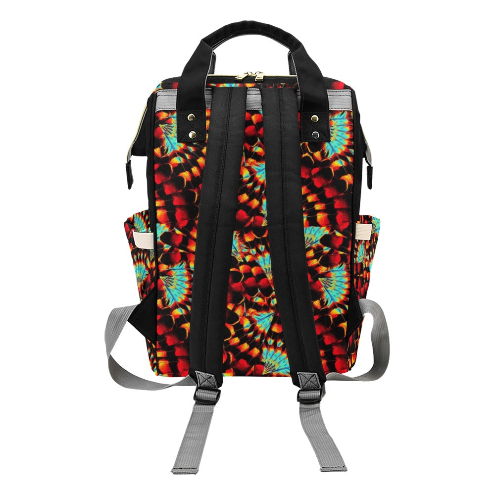 Hawk Feathers Fire and Turquoise Multi-Function Diaper Backpack/Diaper Bag