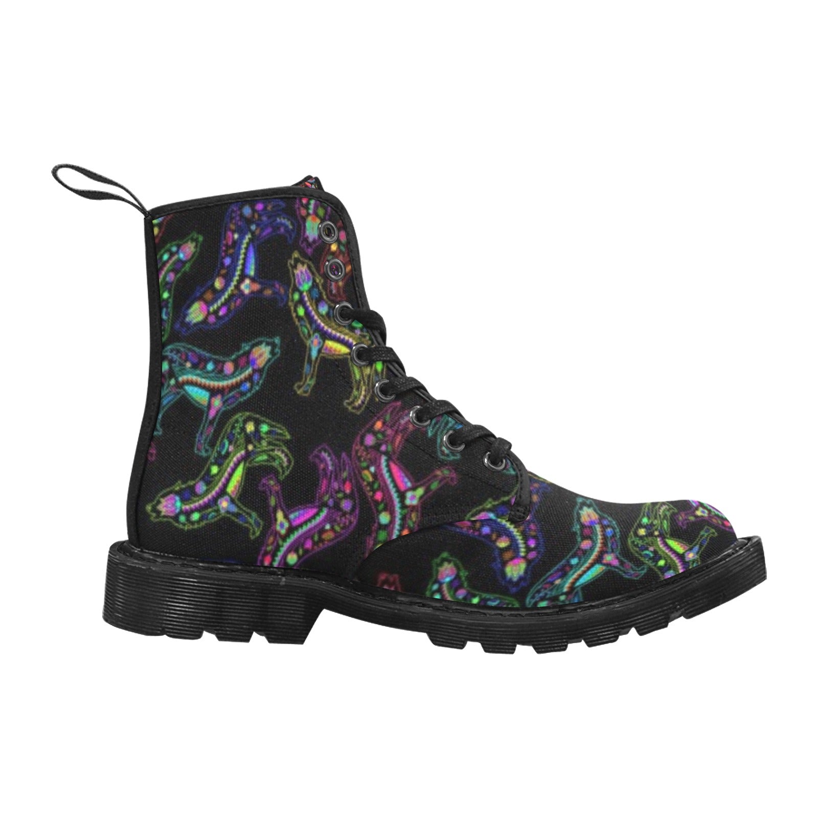 Neon Floral Wolves Boots for Women (Black)