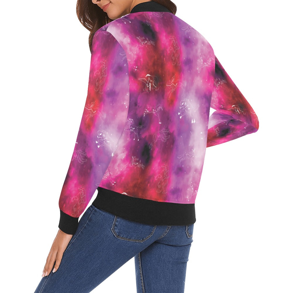 Animal Ancestors 8 Gaseous Clouds Pink and Red Bomber Jacket for Women