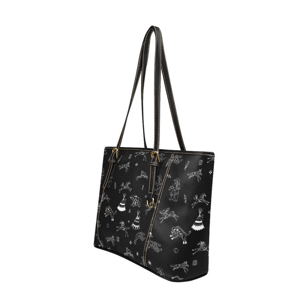 Ledger Dabbles Black Leather Tote Bag/Large