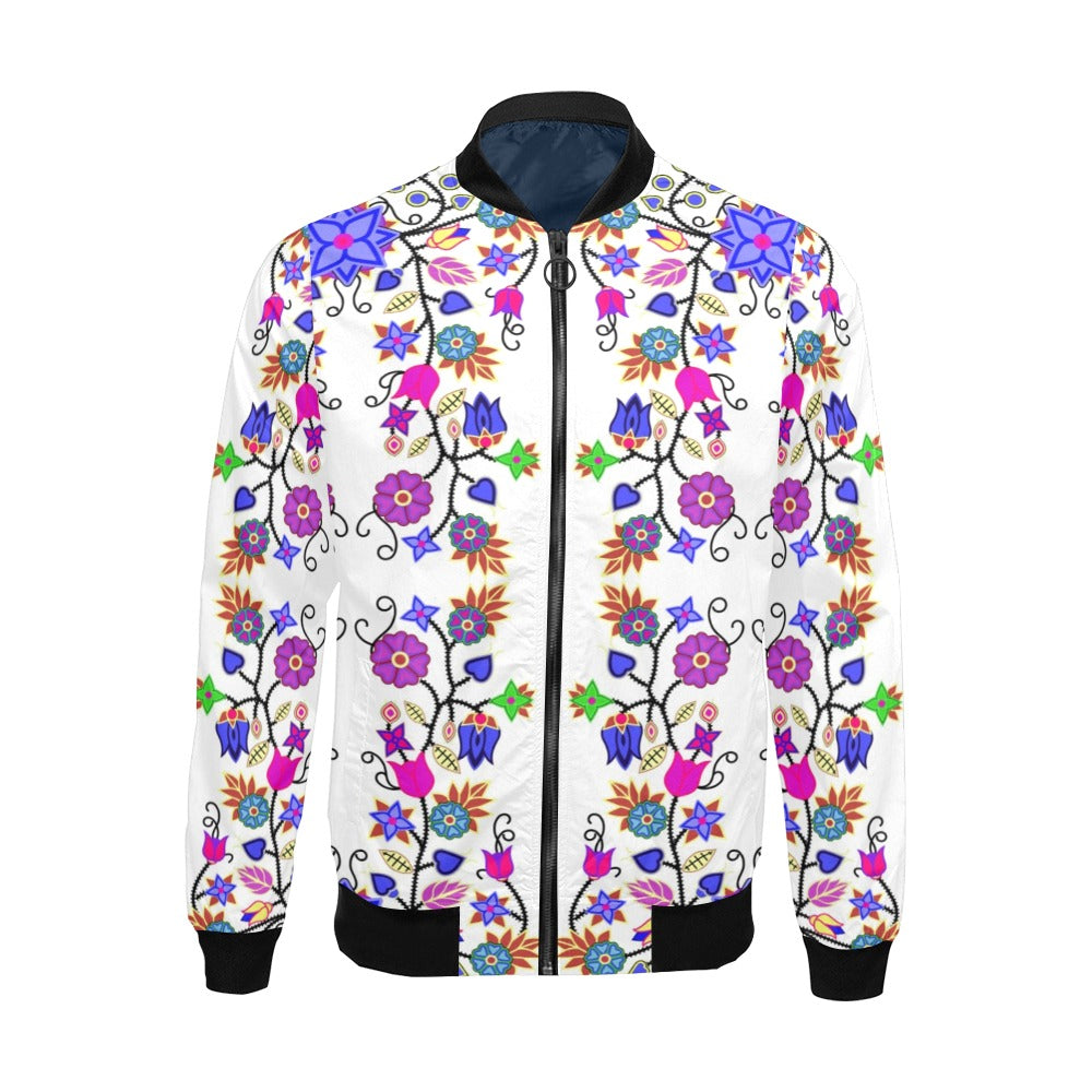 Floral Beadwork Seven Clans White Bomber Jacket for Men