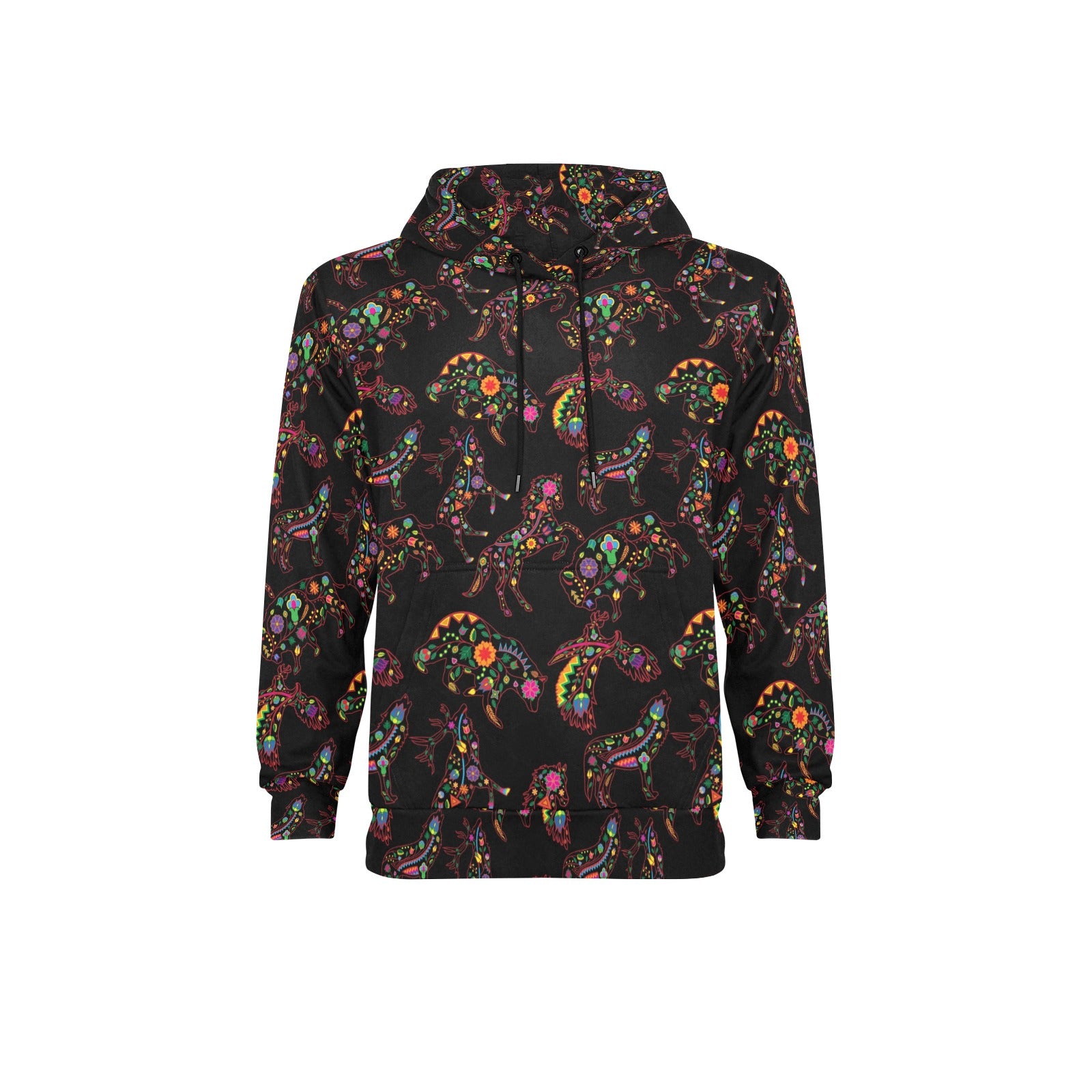 Neon Floral Animals Men's Long Sleeve Fleece Hoodie