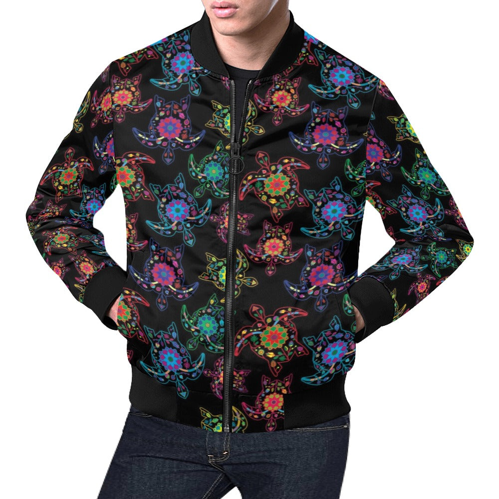 Neon Floral Turtle Bomber Jacket for Men