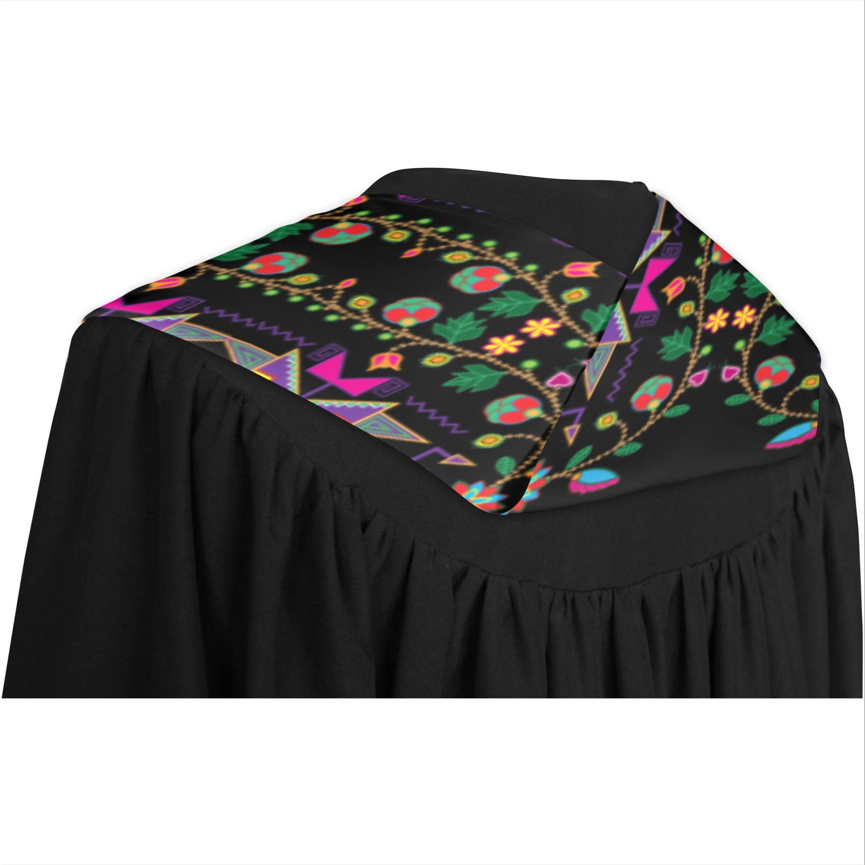 Geometric Floral Fall Black Graduation Stole