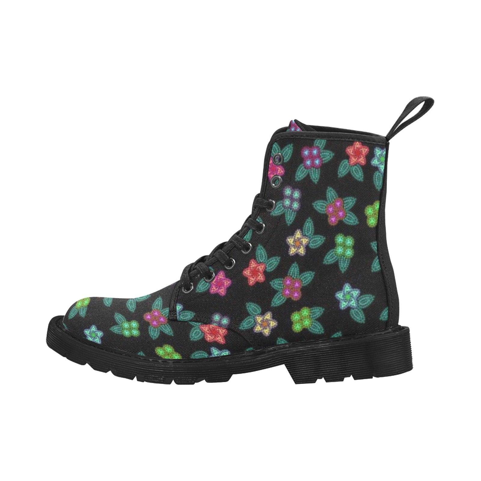 Berry Flowers Black Boots for Men (Black)