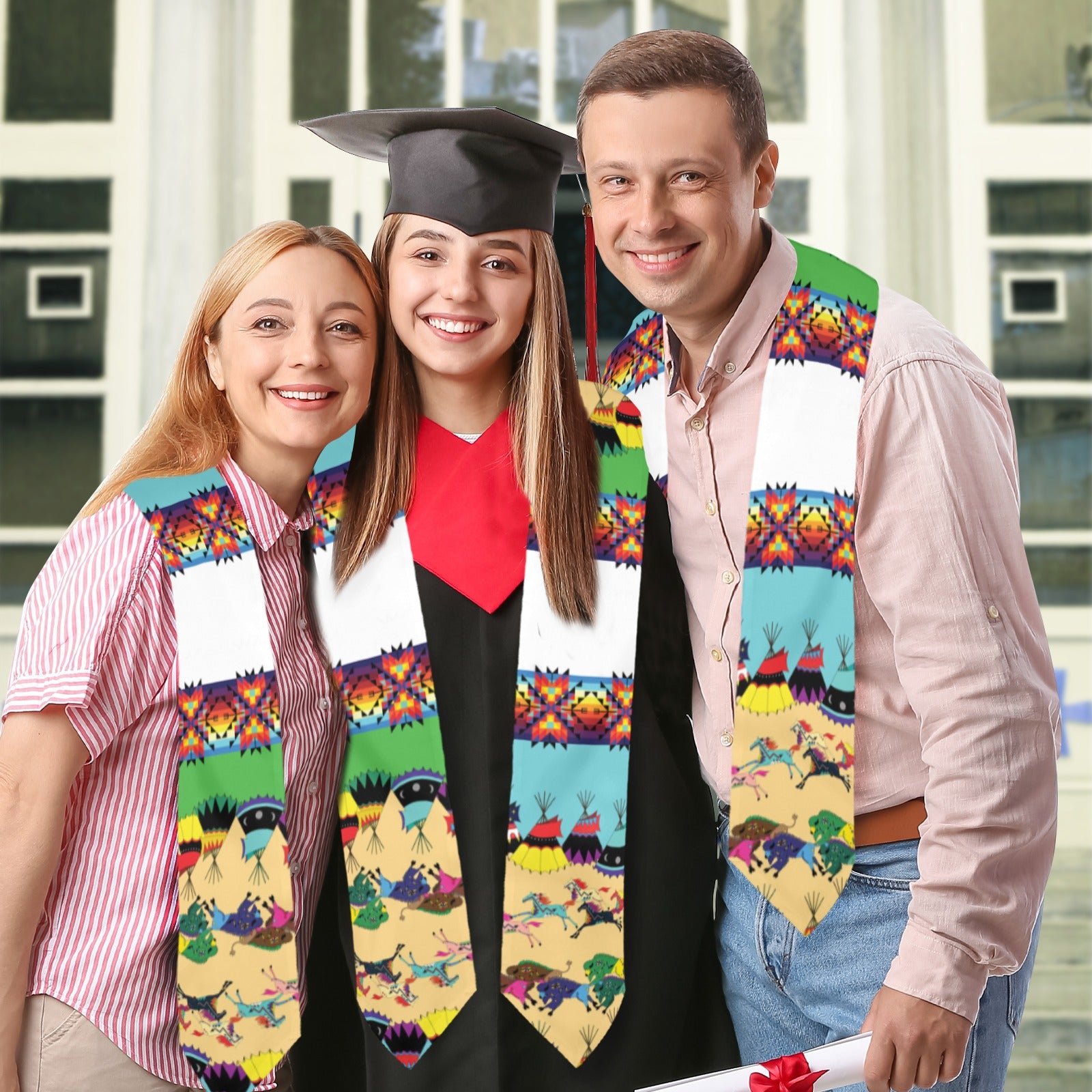 Horses and Buffalo Ledger White Graduation Stole