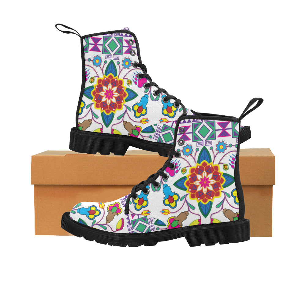 Geometric Floral Winter-White Boots for Women (Black)