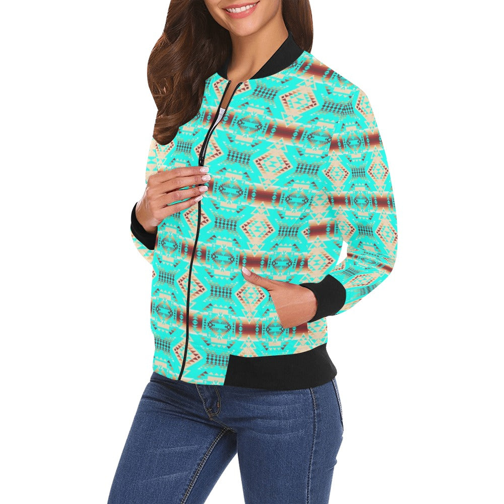 Gathering Earth Turquoise All Over Print Bomber Jacket for Women