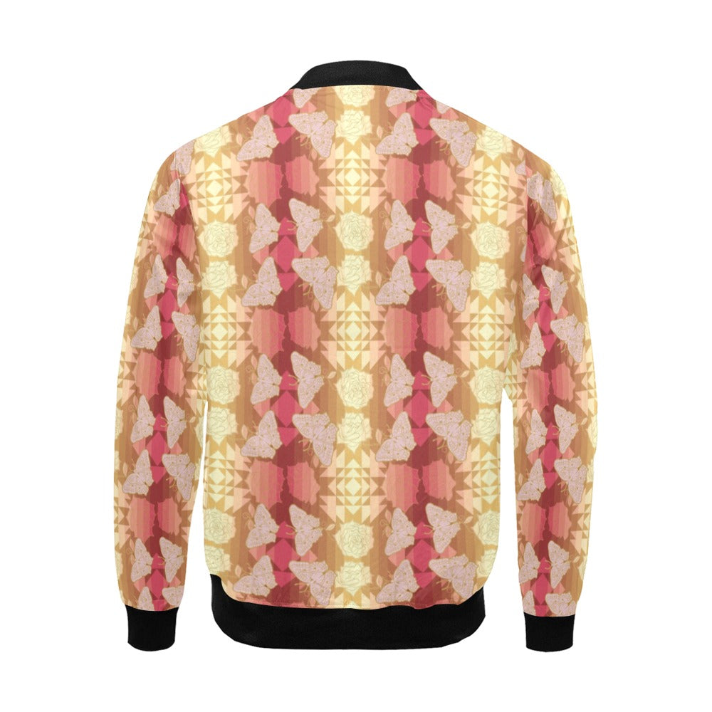 Butterfly and Roses on Geometric Bomber Jacket for Men