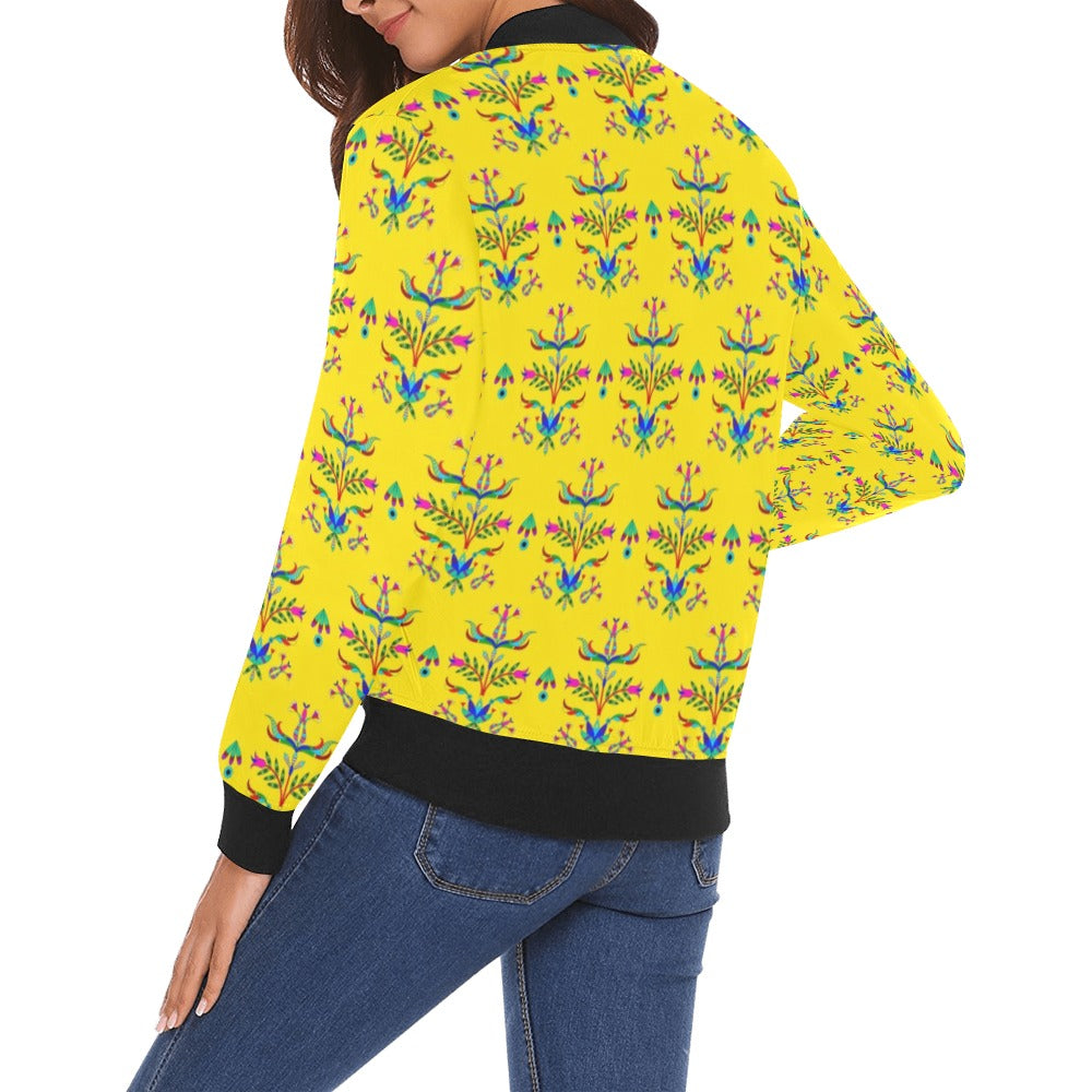 Dakota Damask Yellow All Over Print Bomber Jacket for Women