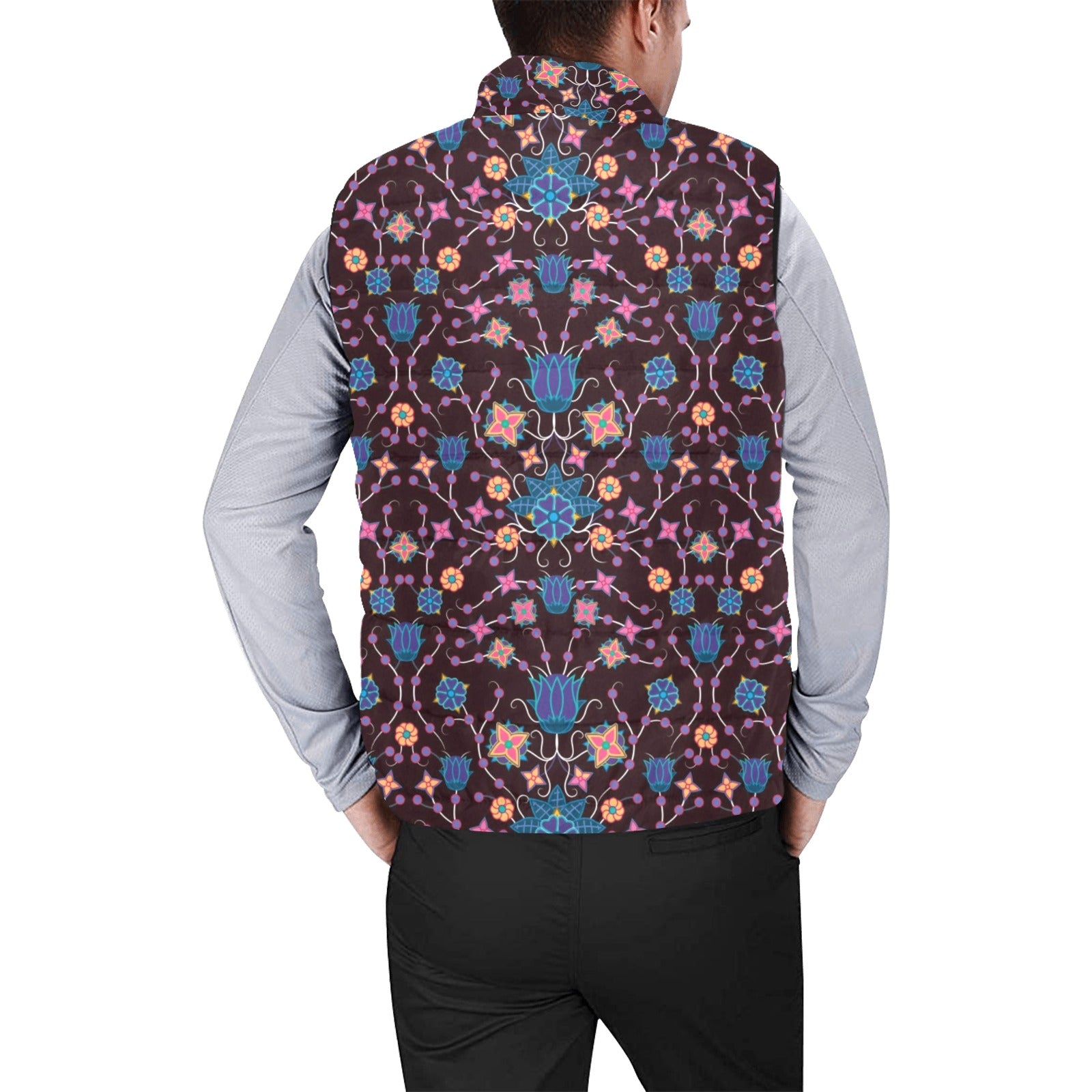 Floral Damask Purple Men's Padded Vest Jacket