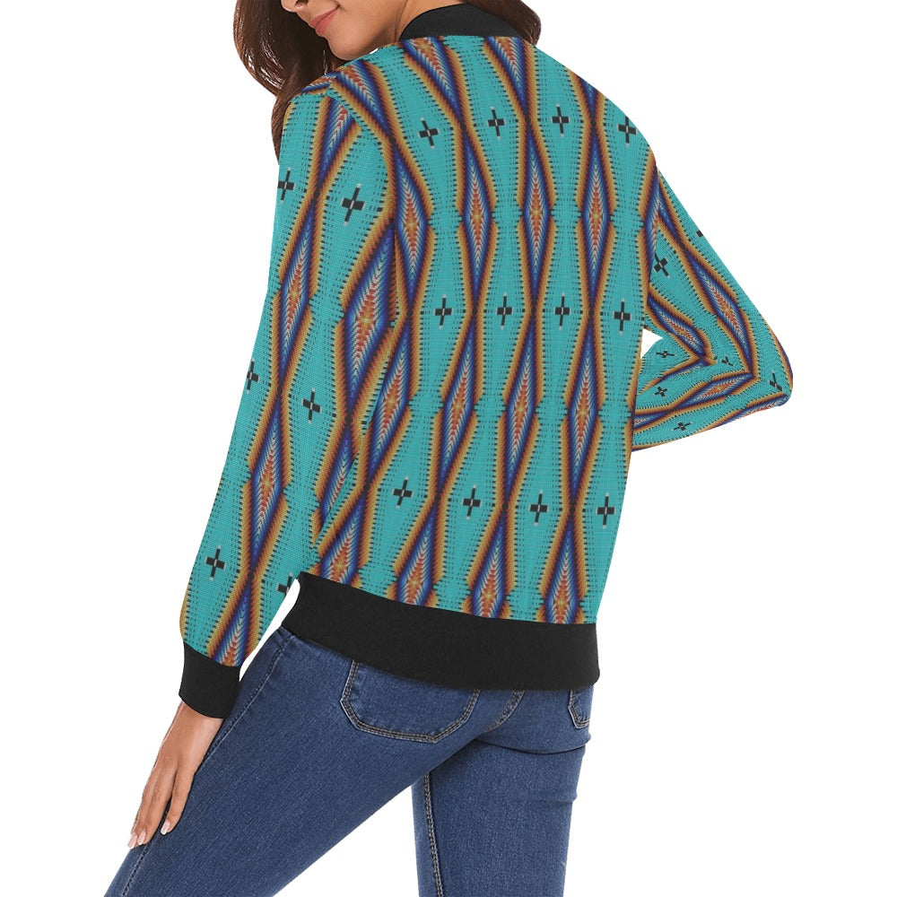 Diamond in the Bluff Turquoise All Over Print Bomber Jacket for Women
