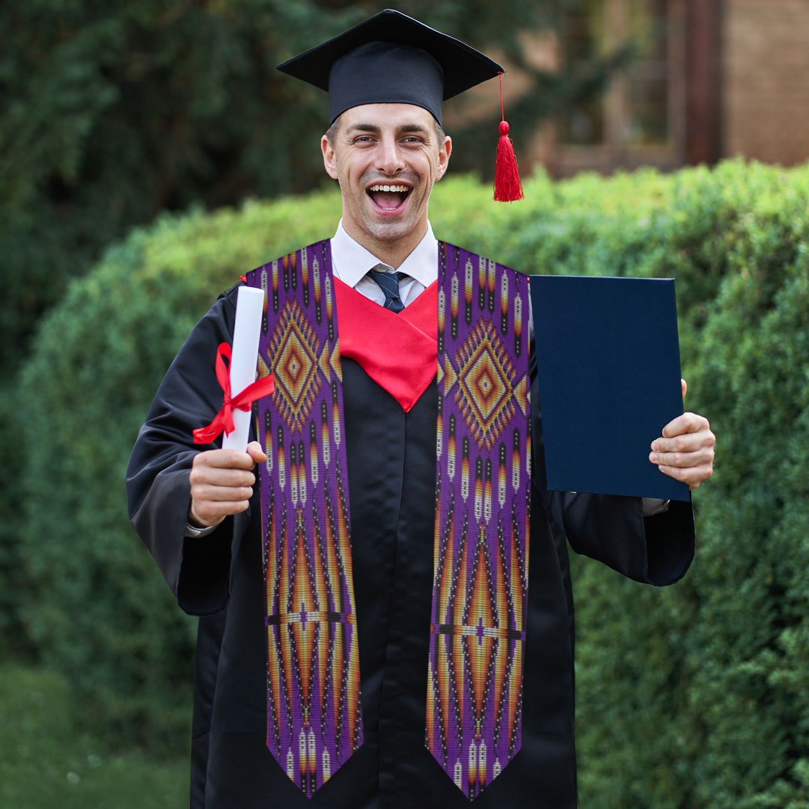 Fire Feather Purple Graduation Stole