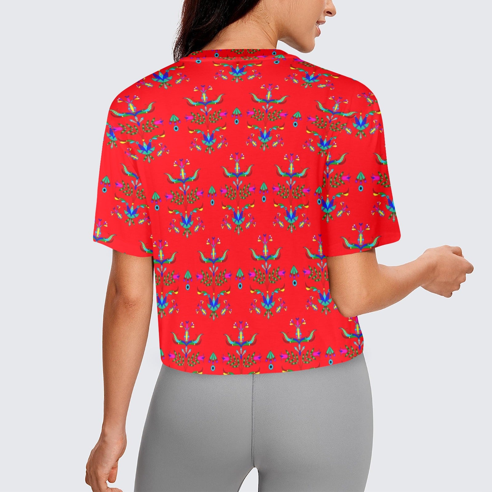 Dakota Damask Red Women's Cropped T-shirt
