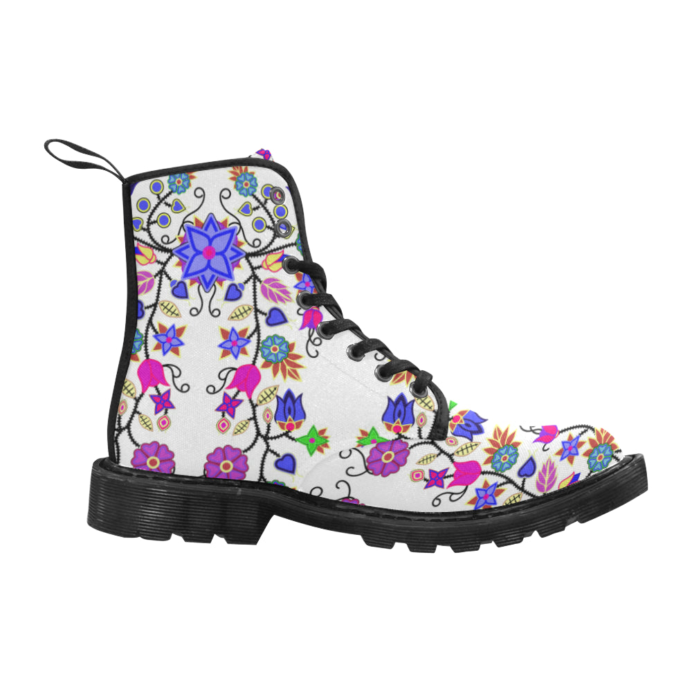 Floral Beadwork Seven Clans White Boots for Women (Black)