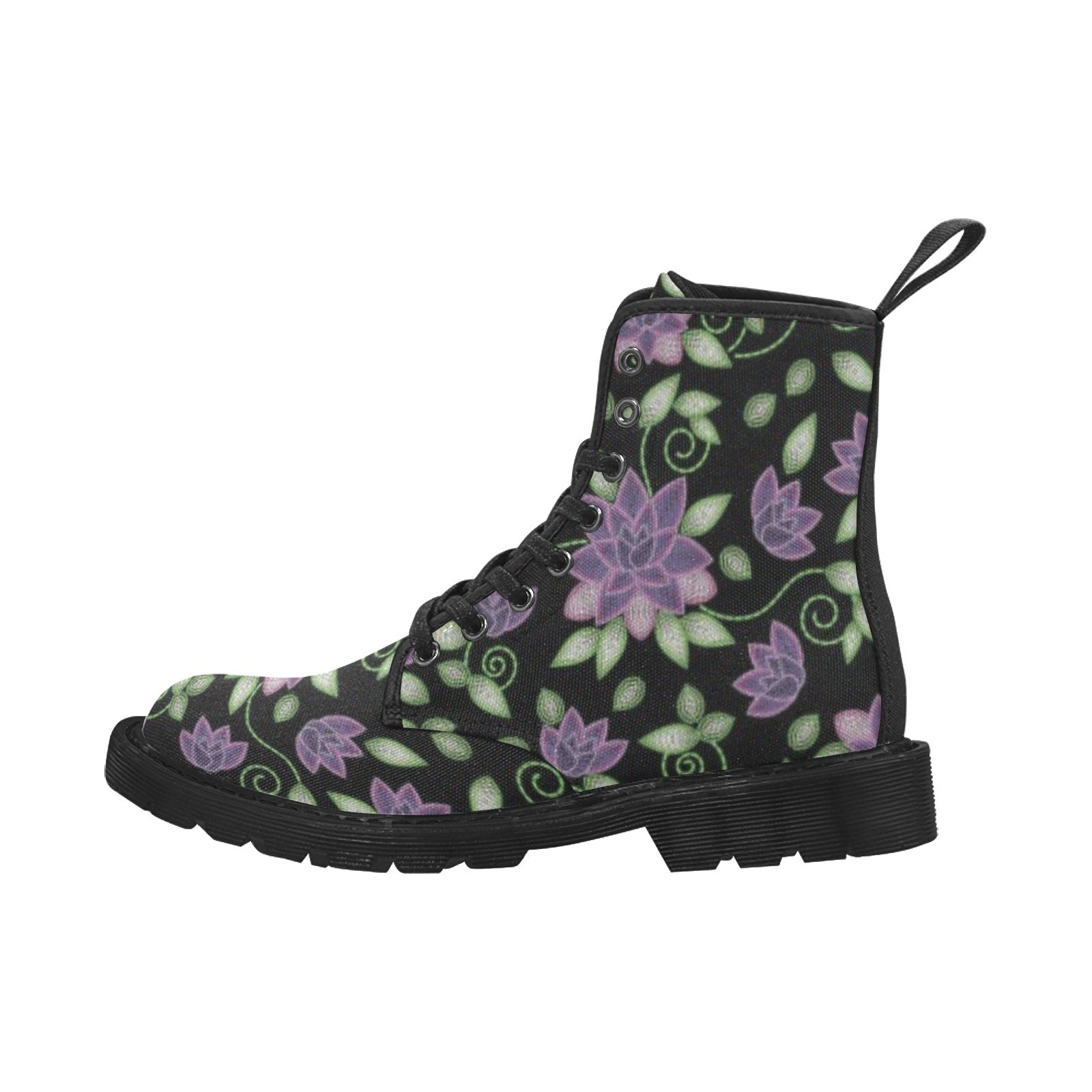 Purple Beaded Rose Boots for Men (Black)