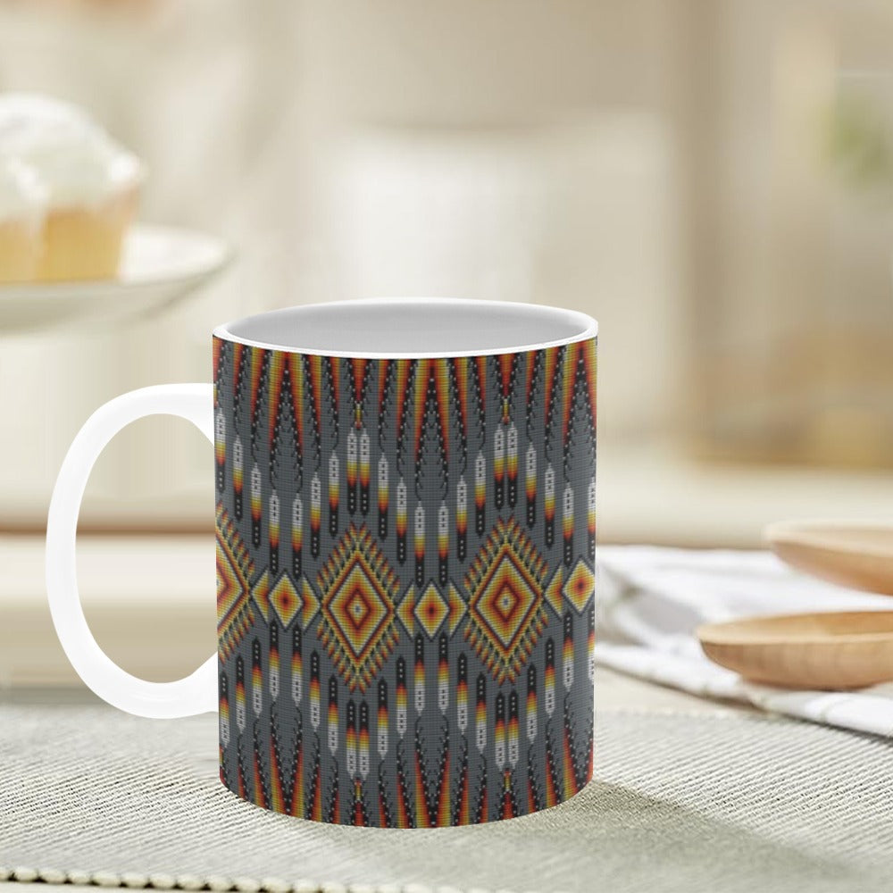 Fire Feather Grey White Mug(11OZ)