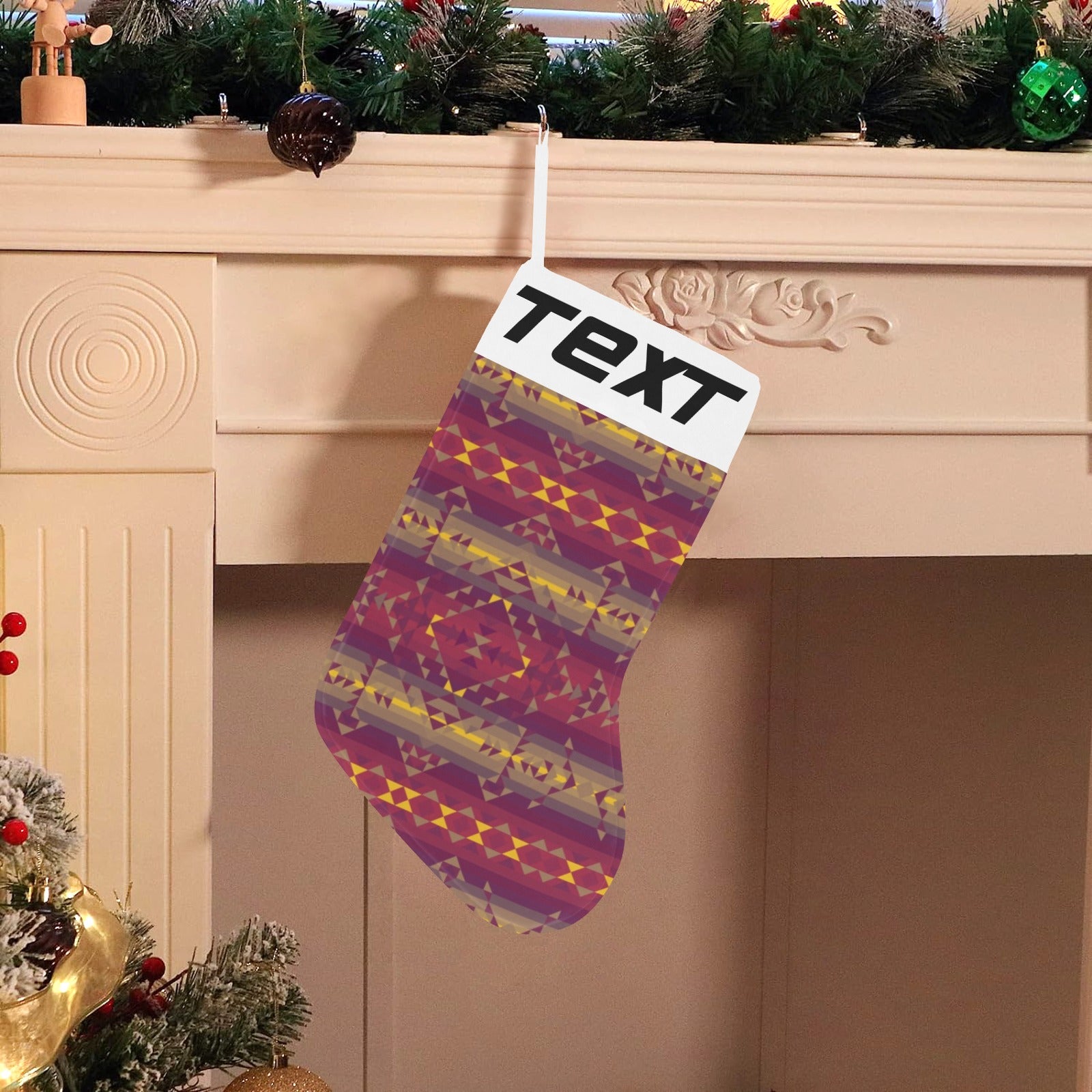 Gold Wool Christmas Stocking (Custom Text on The Top)
