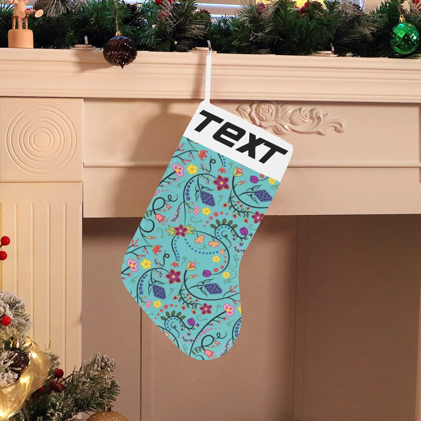 Fresh Fleur Sky Christmas Stocking (Custom Text on The Top)