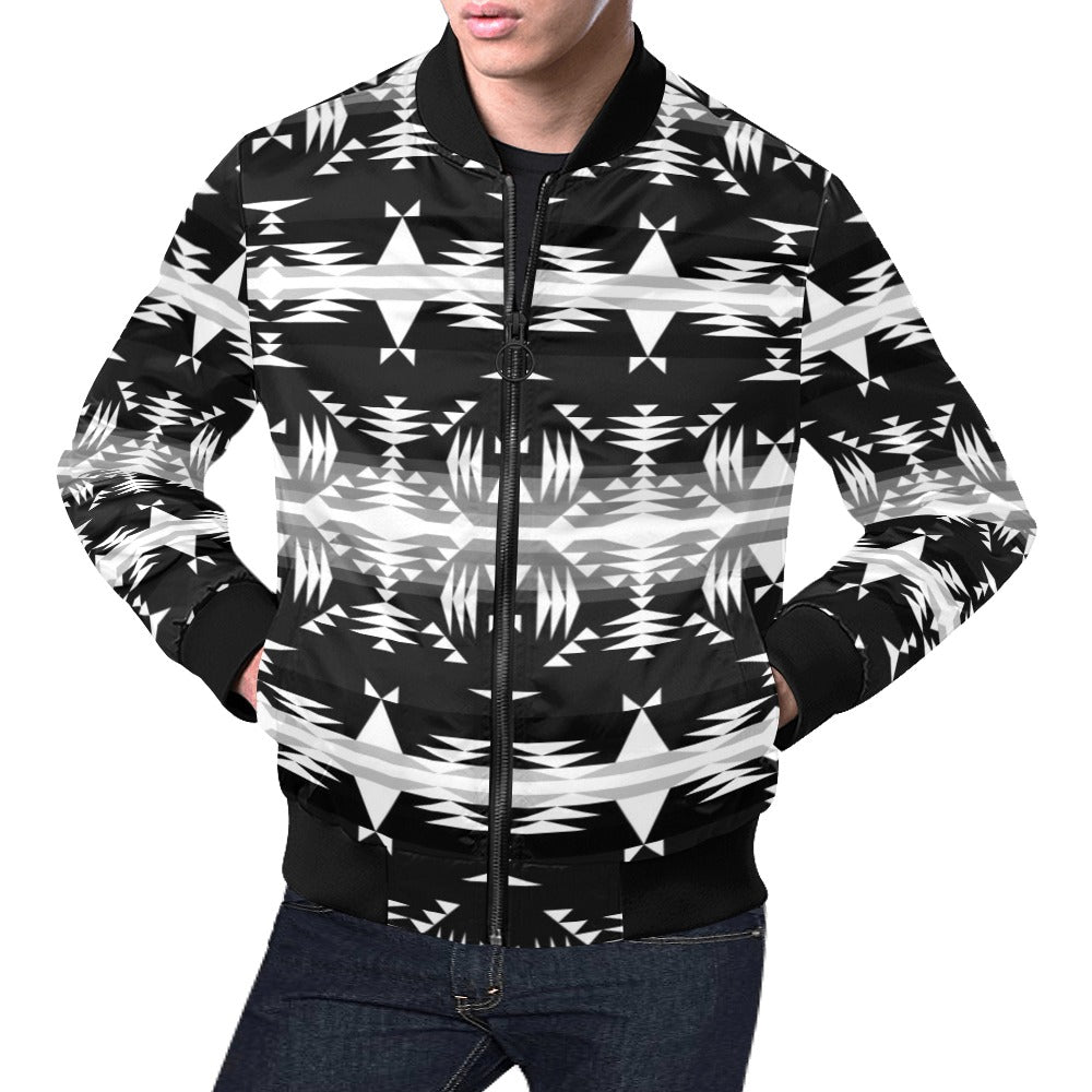 Between the Mountains Black and White Bomber Jacket for Men