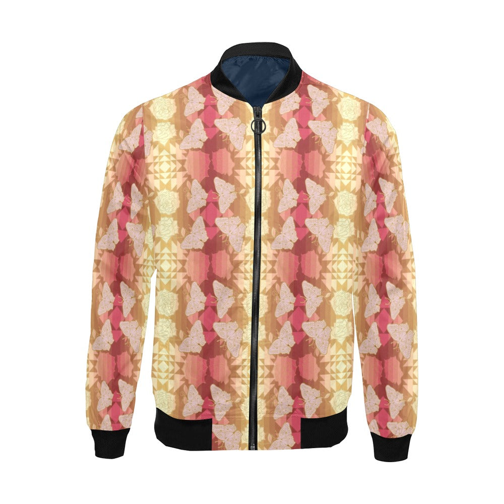 Butterfly and Roses on Geometric Bomber Jacket for Men