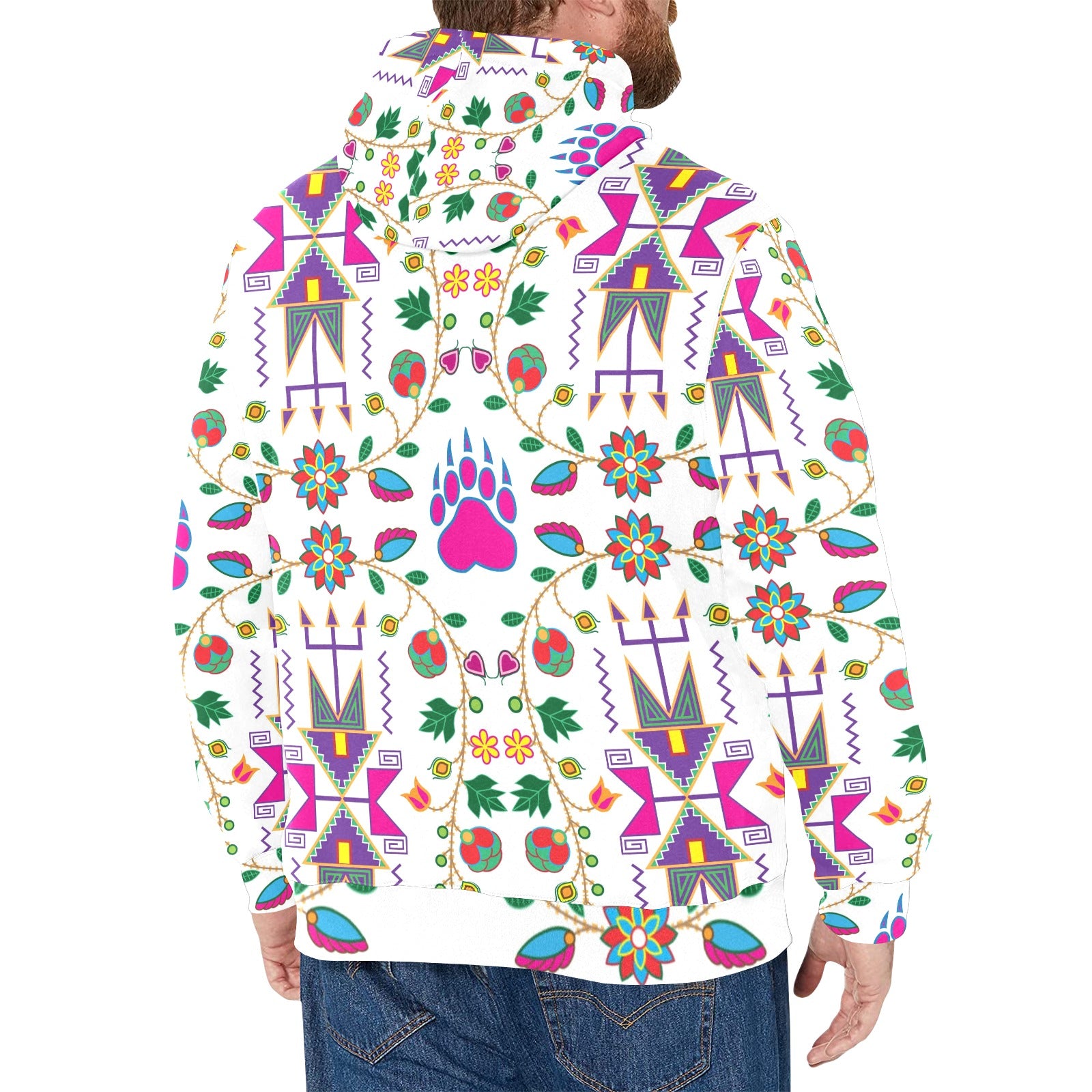 Geometric Floral Fall White Men's Long Sleeve Fleece Hoodie