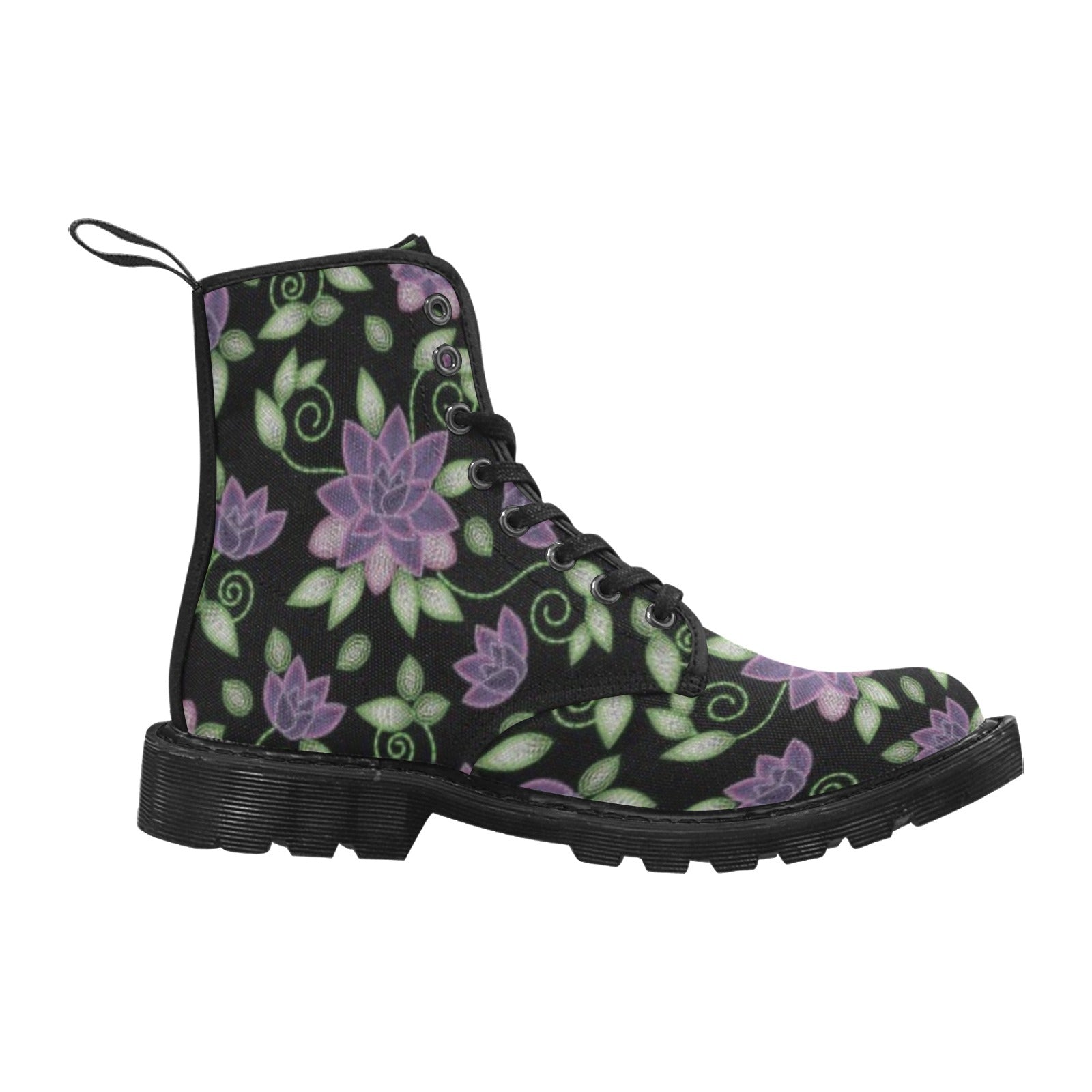 Purple Beaded Rose Boots for Men (Black)