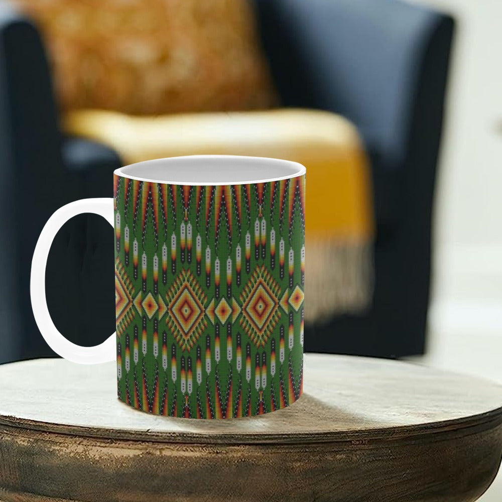 Fire Feather Green White Mug(11OZ)