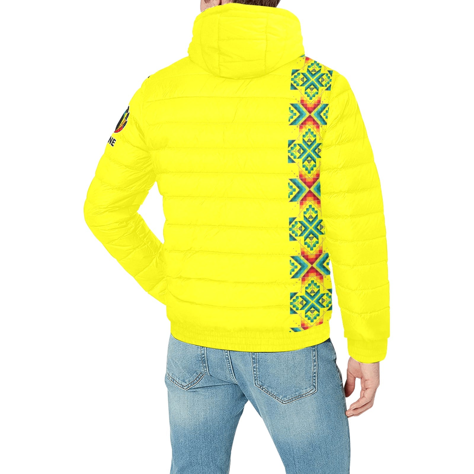 Yellow Blanket Strip Men's Padded Hooded Jacket