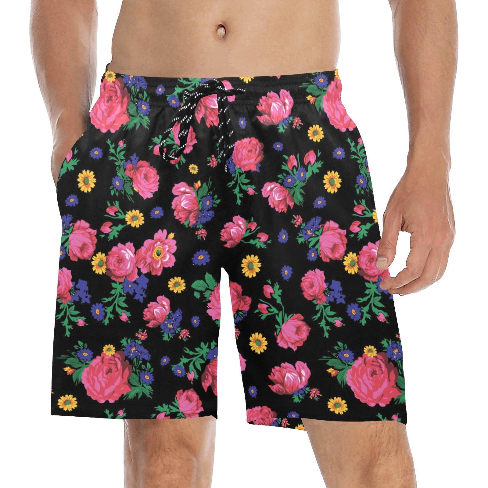 Kokum Ceremony Black Men's Mid-Length Beach Shorts