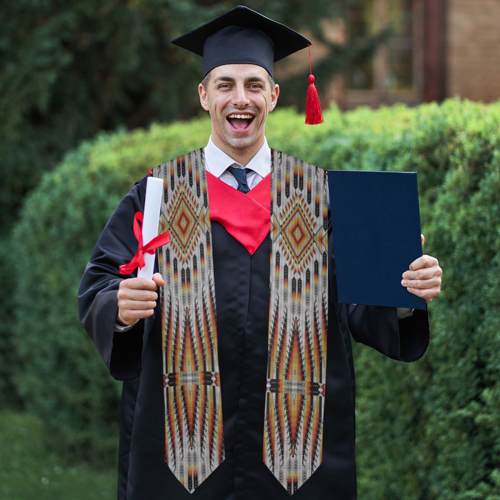 Fire Feather White Graduation Stole