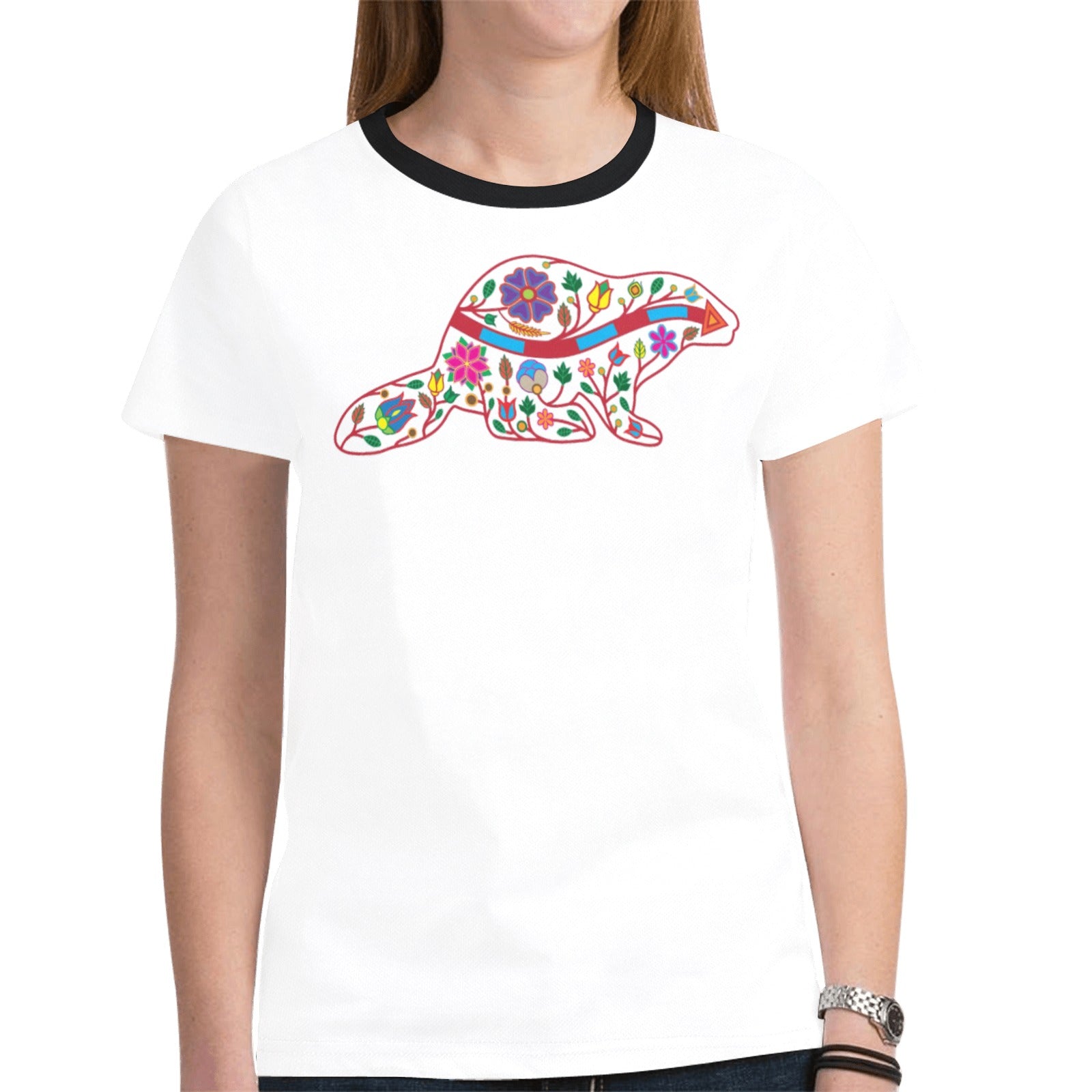 Floral Beaver Spirit Guide (White) T-shirt for Women
