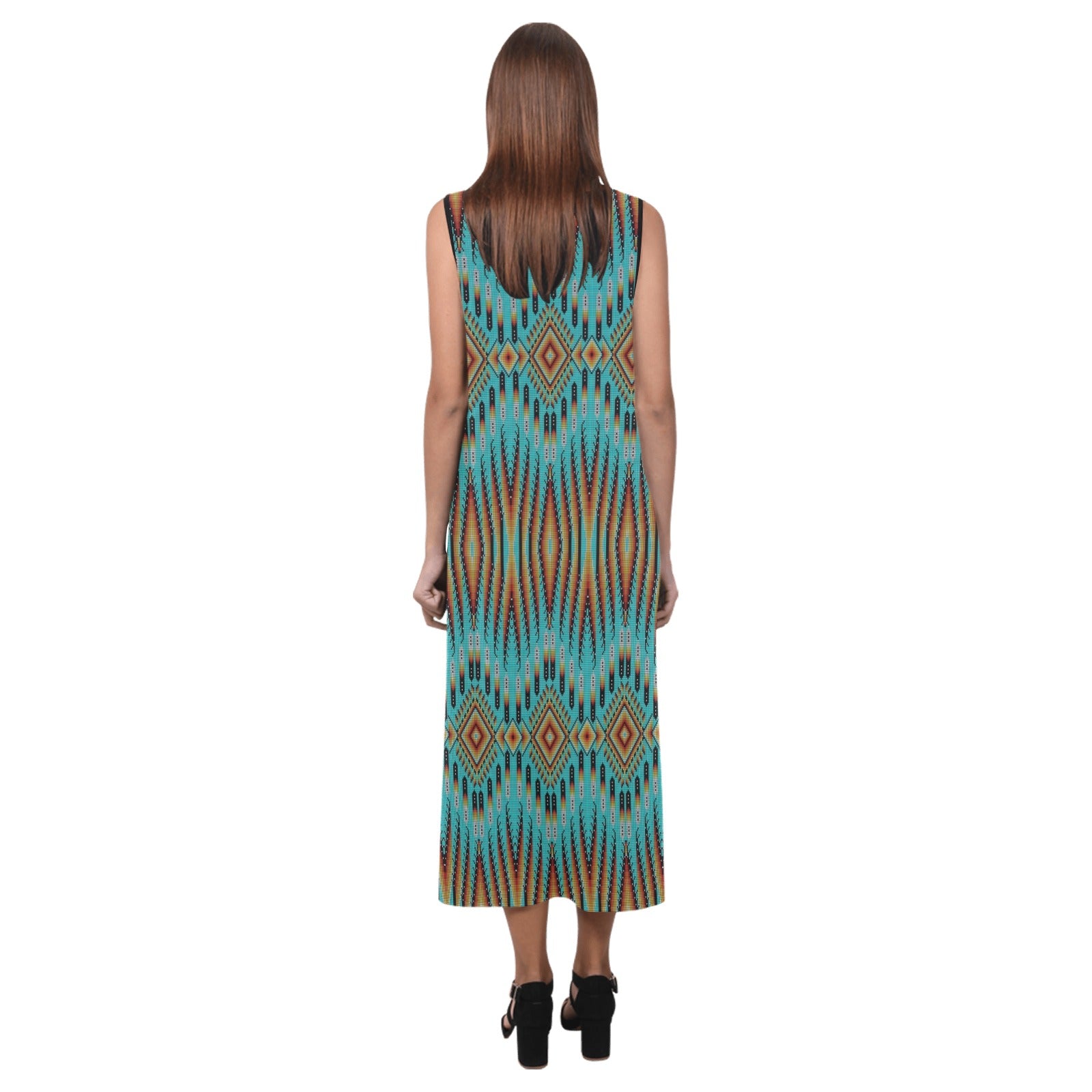 Fire Feather Turquoise Phaedra Sleeveless Open Fork Long Dress