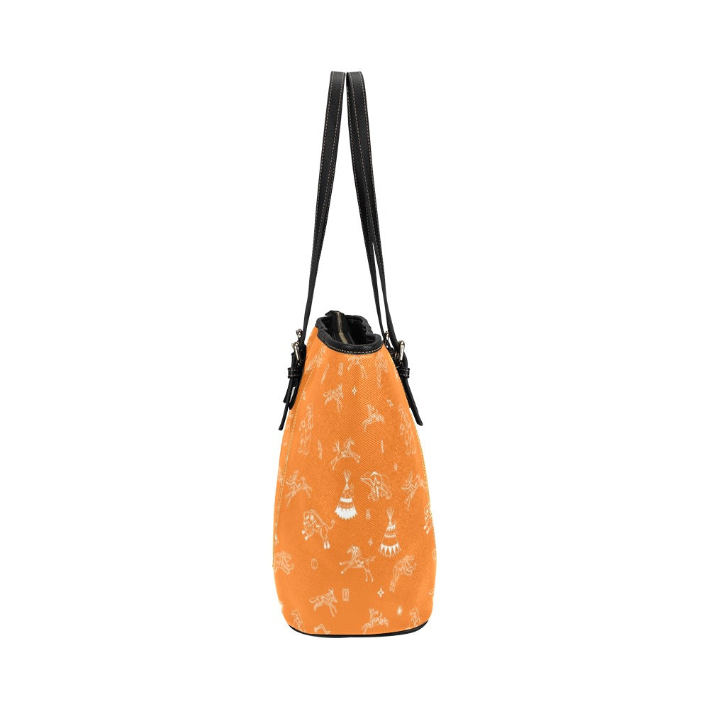 Ledger Dabbles Orange Leather Tote Bag/Large