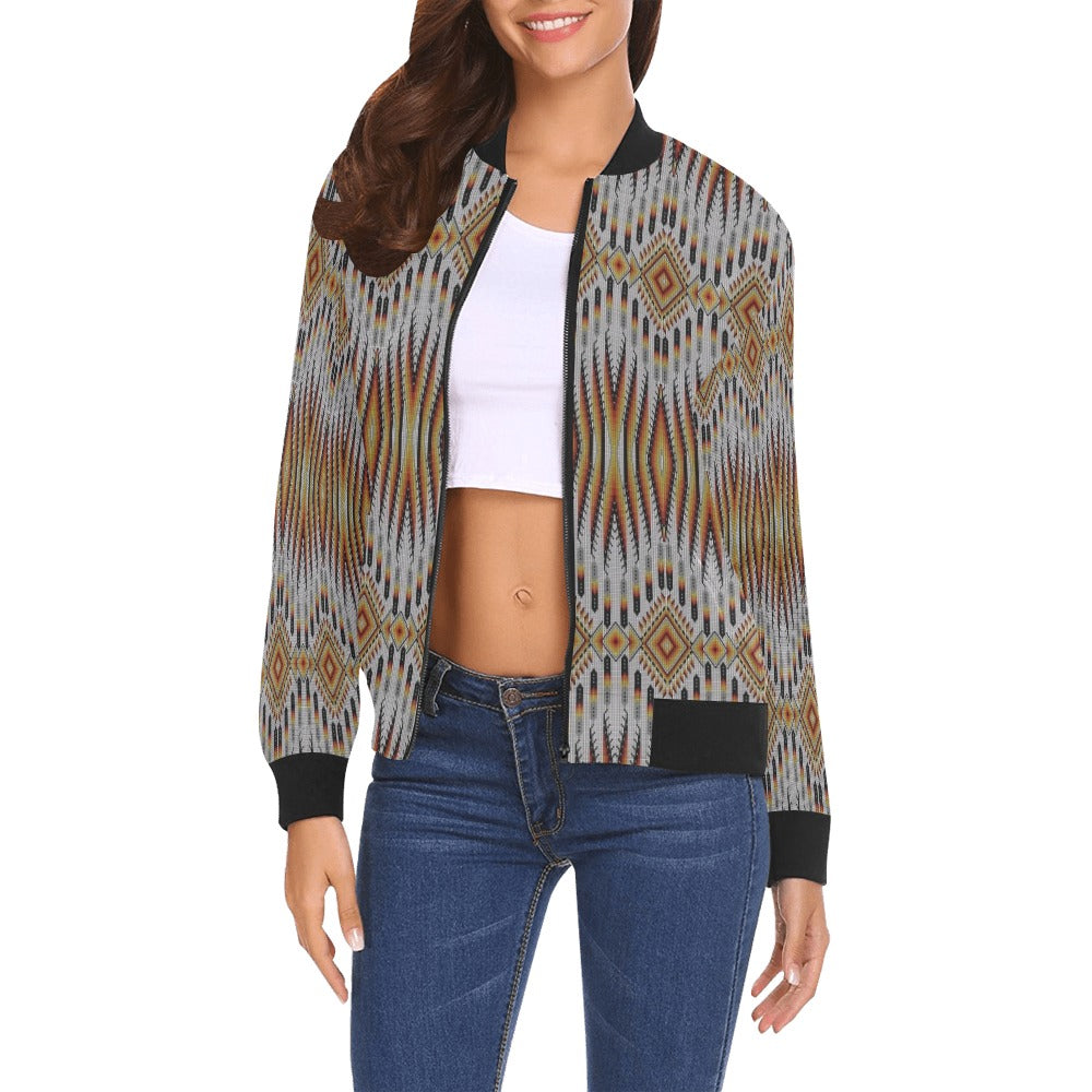 Fire Feather White All Over Print Bomber Jacket for Women