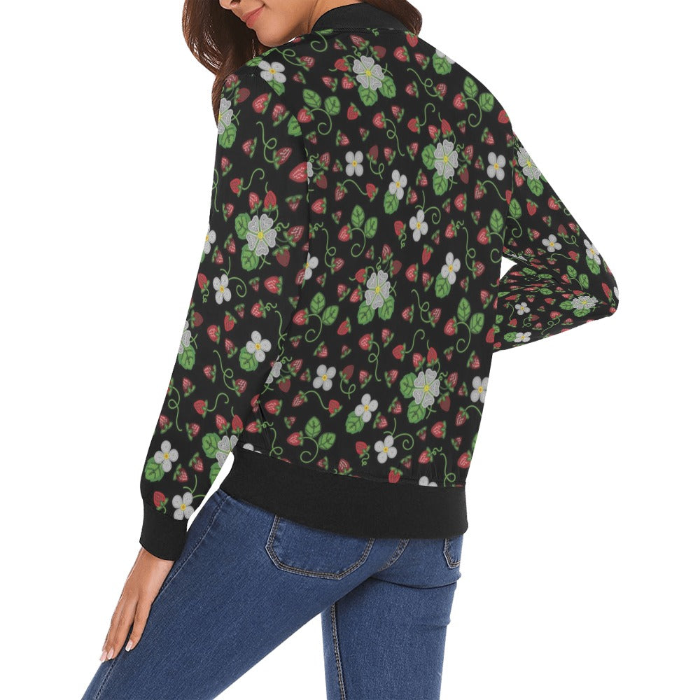 Strawberry Dreams Midnight All Over Print Bomber Jacket for Women