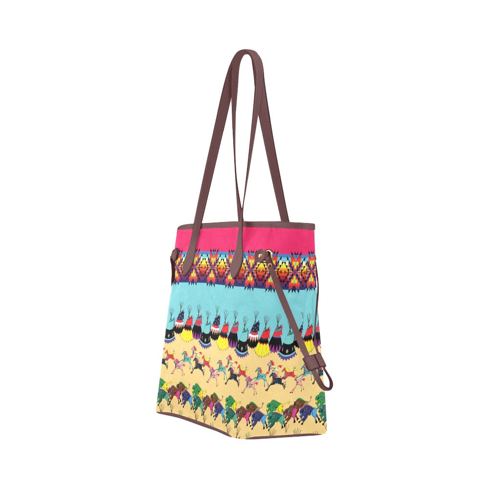 Horses and Buffalo Ledger Pink Clover Canvas Tote Bag